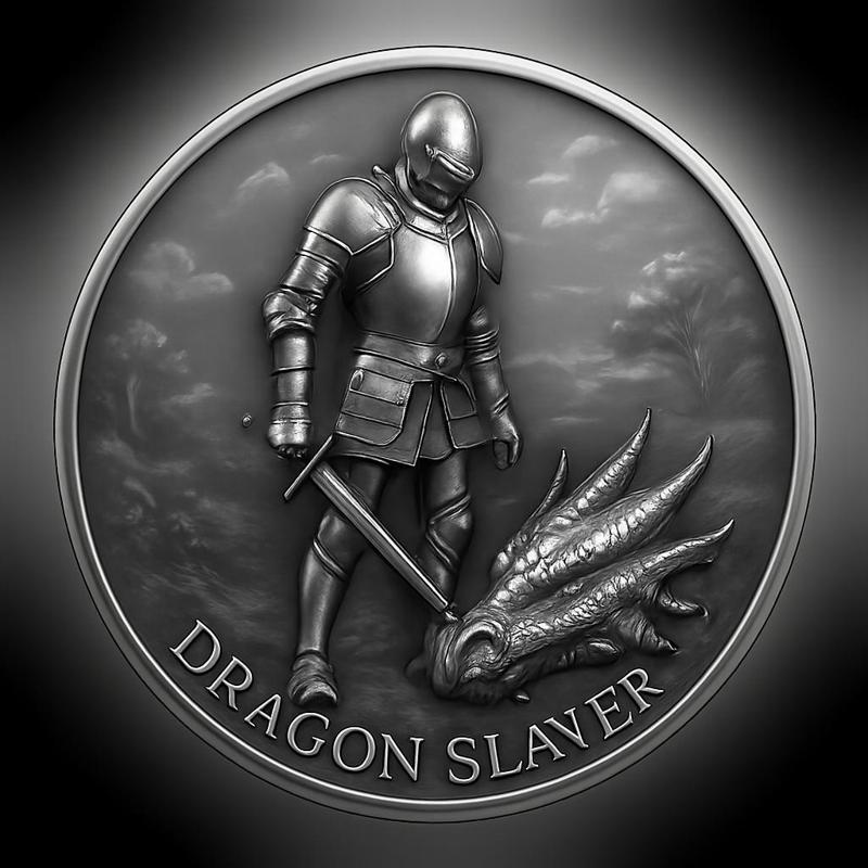 dragon slayer with dragon head coin token wall art