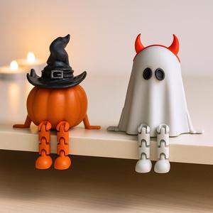 Flexi Halloween Decors | Articulated Witch Hat Pumpkin and Devil Horn Ghost Figurines | Spooky Toys