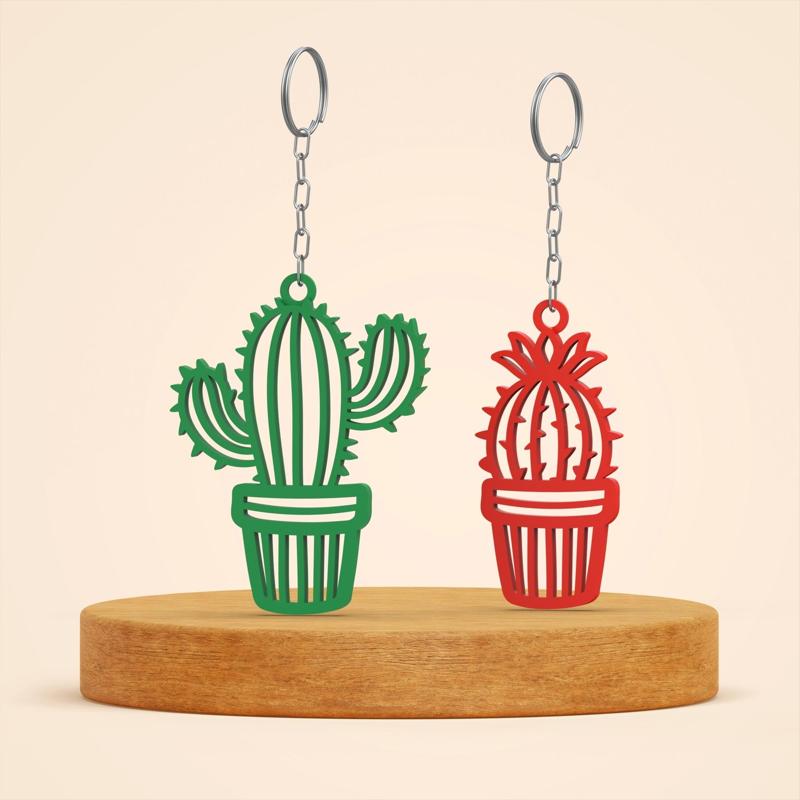 Cactus Keychain Set; 2 pcs. Set, Cute Plant Themed Keychain, Gift for Cactus Lovers