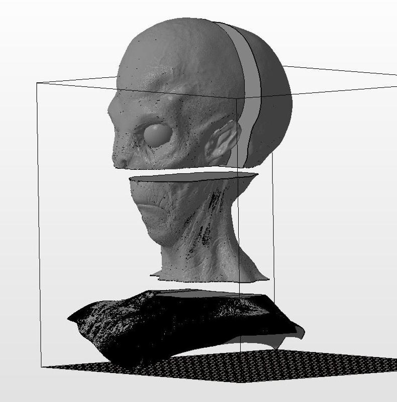 Detailed alien head splited to fit the bed