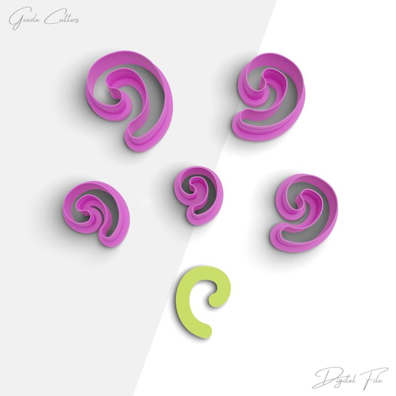 Organic Swirl Clay Cutter, Organic Polymer Clay Earring Cutter, 2 Cutter Version, 5 Sizes Included, Digital STL File, No: 837