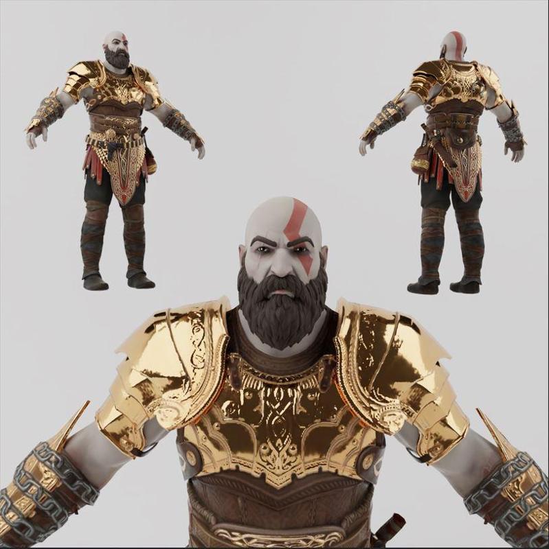 Kratos Golden Armor Lowpoly RIgged