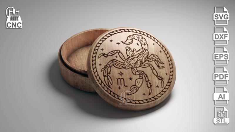 Scorpio Zodiac Sign - V-Carved Jewelry Box - Digital Files for CNC Router