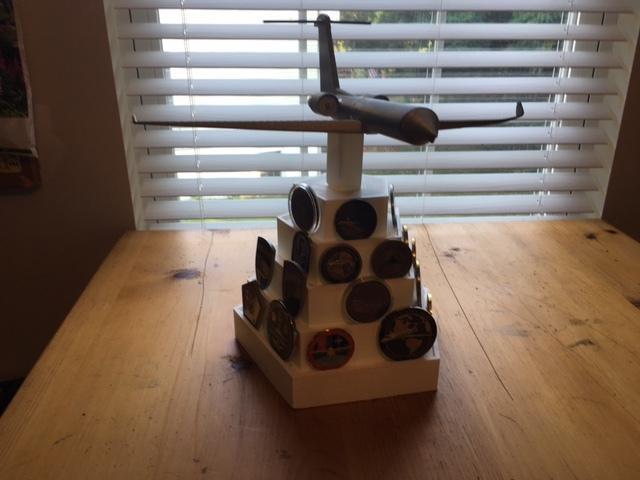 Pentagon Challenge Coin Holder with Gulfstream Aircraft Flying Above