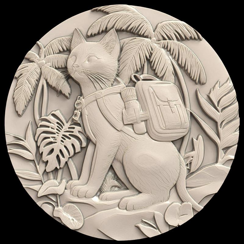 3D Model STL File for CNC Router/Laser & 3D Printer A Cat with an Explorer_s Backpack in the Jungle 1
