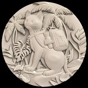 3D Model STL File for CNC Router/Laser & 3D Printer A Cat with an Explorer_s Backpack in the Jungle 1