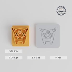 Three Eyes Monster Stamp Tile Set, 5 Sizes, Perfect for Clay, Cookies & Fondant, Fantasy Creature Character PRODUCT_3182