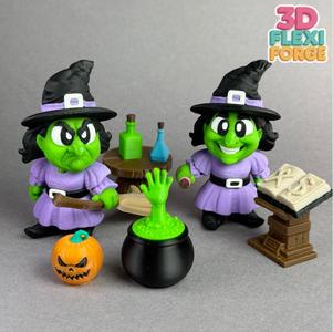 Halloween Cute Flexi Witch and Spellbook Case Print-in-place & Keychain