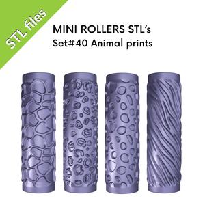 Texture Mini Rollers for polymer clay, Animal prints, set of four rollers, zebra, leopard, cheetah, giraffe, for 3D printing, Set #40