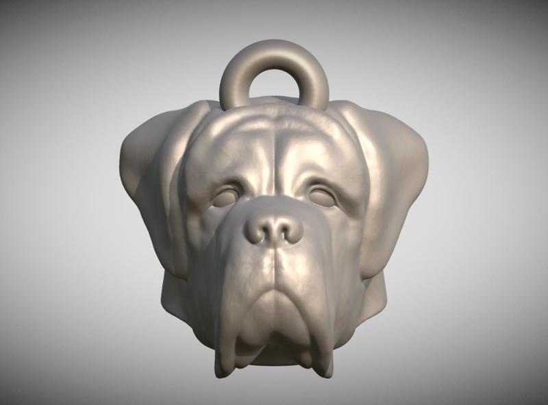 English Mastiff dog head key ring for 3D printing