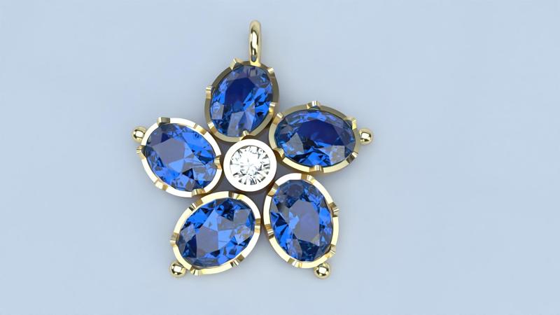 Gold Flower Pendant With 5 Gems  | p10
