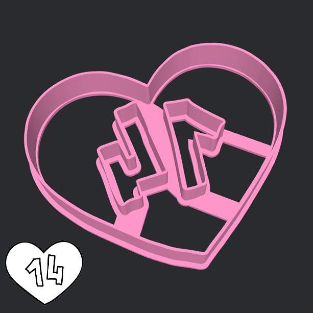 Valentine's day cookie cutters - heart (with 14th of february day number) (style 3)