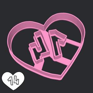 Valentine's day cookie cutters - heart (with 14th of february day number) (style 3)
