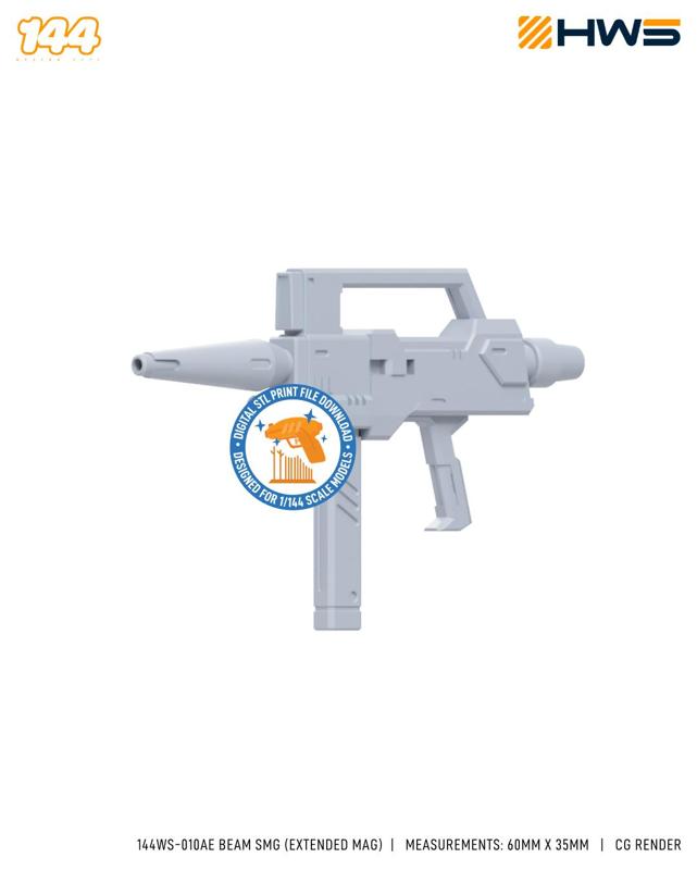 144WS-010AE Beam SMG (Extended Mag). 3D Printed Custom Parts for High Grade Kits.