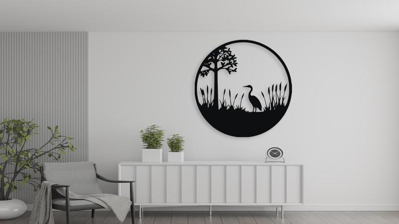 Heron Bird and Tree Silhouette Wall Decor