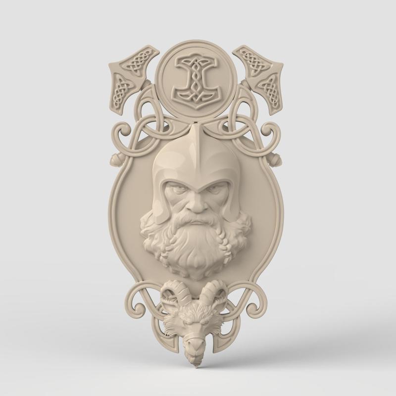 3D model STL Viking Thor panel with goat and hammers