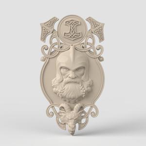 3D model STL Viking Thor panel with goat and hammers