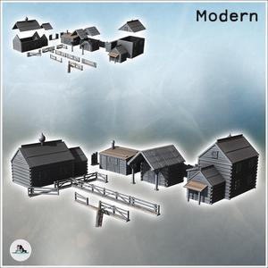Set of Slavic or Russian rural town with Orthodox chapel, log houses, and modular wooden fences (20) - Modern WW2 WW1 World War Diaroma Wargaming RPG Mini Hobby