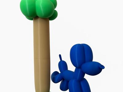 Ballon Dog pees on tree