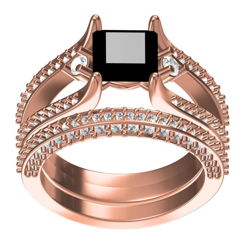 Black Princess Split Shank Engagement Ring with Band