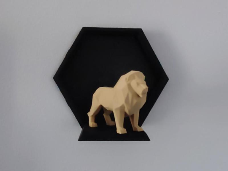 Low Poly Lion on Wall Plinth