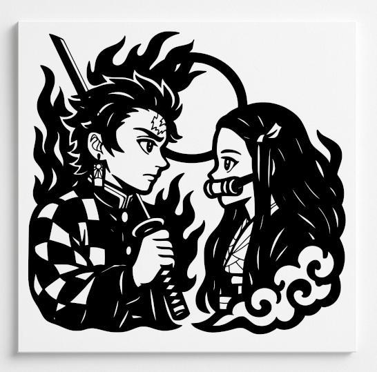 Tanjiro and Nezuko 2D Demon Slayer Wall art