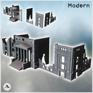 Destroyed neo-classical building with a grand pediment entrance and monumental stairs (14) - Modern WW2 WW1 World War Diaroma Wargaming RPG Mini Hobby