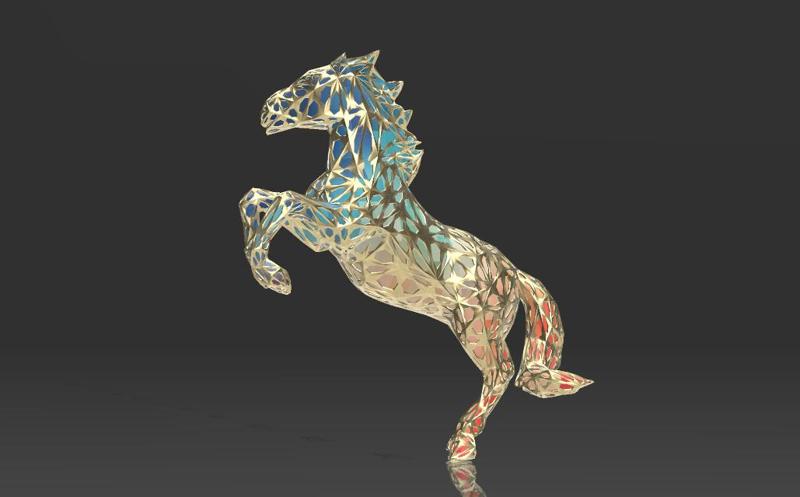 Prancing Storm Horse Figure - Voronoi Style - Spider Web - LowPoly - Perfect Design - Easy Print - Decor