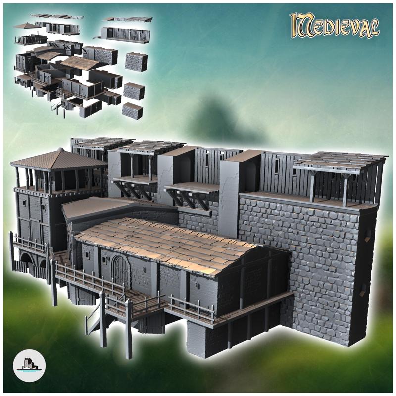 Medieval defensive wall with dwelling (version with house and tower) - Medieval Gothic Feudal Old Archaic Saga 28mm 15mm RPG