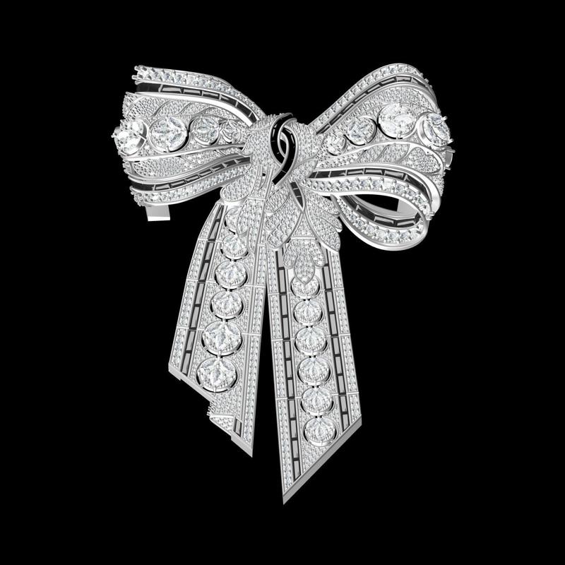 Unique Diamond Bow Art Deco Brooch