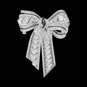 Unique Diamond Bow Art Deco Brooch