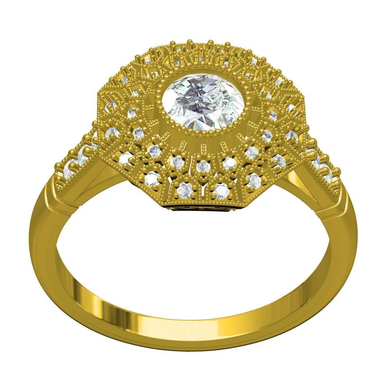 Round Diamond Octagon Halo Cathedral Engagement Ring
