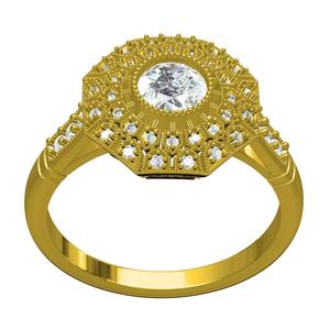 Round Diamond Octagon Halo Cathedral Engagement Ring