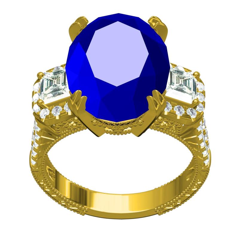 Blue Sapphire Oval Stone Filigree Engagement Ring