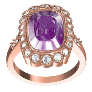 Cushion Cut Purple Diamond Milgrain Bezel Set Cocktail Ring