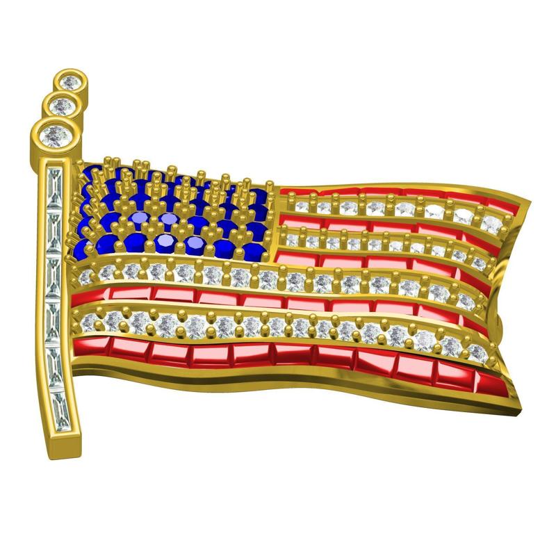 Unique USA Flag Diamond Brooch