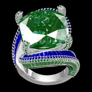 Green and Blue Sapphire Baguette Diamond Cocktail Ring