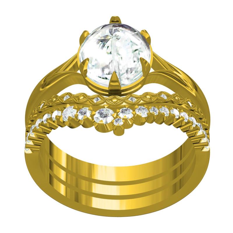 Single Oval Stone Solitaire Ring with Wedding Band