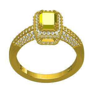 Yellow Radiant Stone and White Round Diamond Engagement Ring