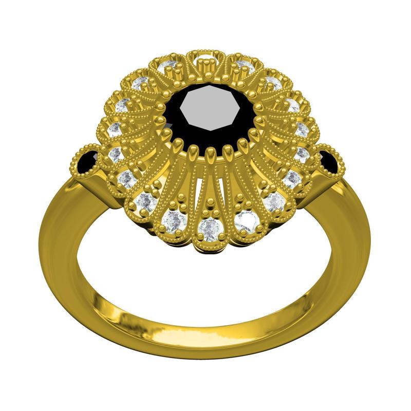 Black Diamond Vintage Engagement Ring for Women
