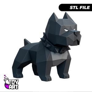 Low Poly Pit Bull STL - Geometric Dog with Spiked Collar