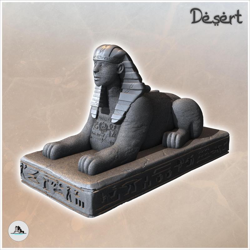 Reclining Sphinx with Nemesis on Stone Platform (9) - Canyon Sandy Landscape 28mm 15mm RPG DND Nomad Desertland African