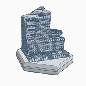 Sci-Fi Ruined Building 51 Ruined Hardened Building with VTOL Pad Hex Map Scale