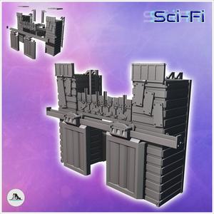 Post-apocalyptic entrance gate with observation posts and double sliding doors on high rails (5) - Future Sci-Fi SF Post apocalyptic Tabletop Scifi 28mm 15mm 20mm Modern