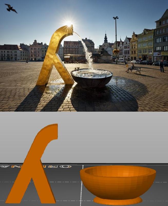 Model plzeňské kašny ,,chrtice". Model je zmenšený 1:120.