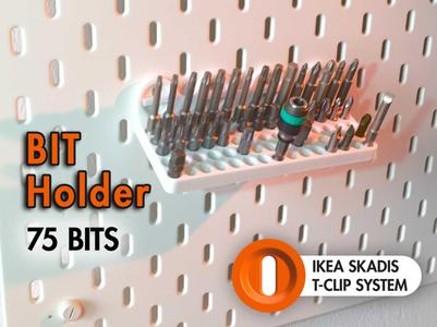 Bit holder for 75 bits (SKADIS T-clip system)
