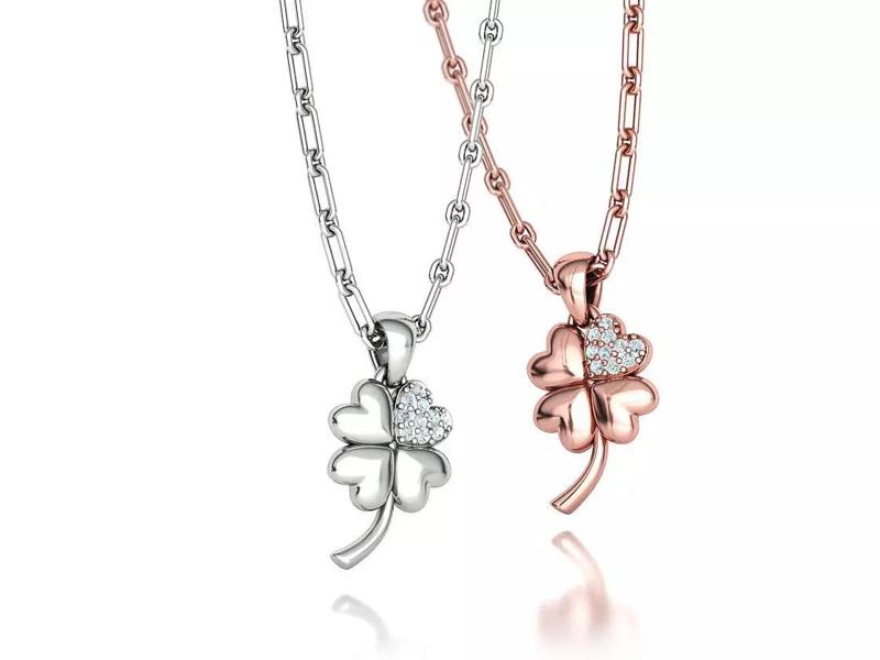Lucky Diamond Clover Pendant Necklace 11mm wide 3dmodel