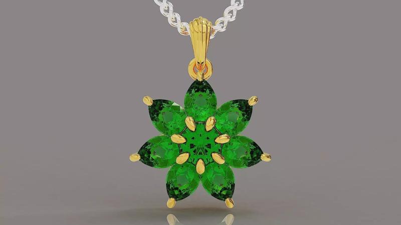 Cluster set round and pear shape diamond flower pendant