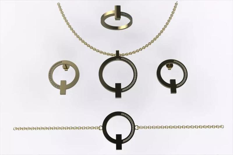 T Style Gold Jewelry Set20 with Diamond  Bracelet Earrings Ring