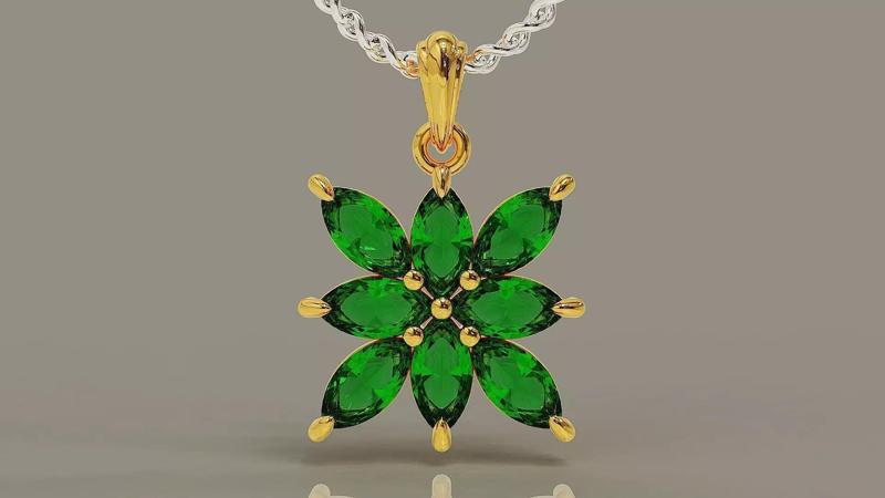 Prong set marquise shape diamond flower pendant